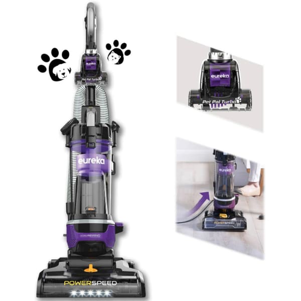 Eureka PowerSpeed Bagless Upright Vacuum Cleaner, w Pet Tool and CordRewind, Blue, Purple