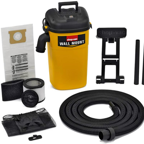 Shop-Vac 3942300 5 gallon 4.0 Peak HP Wall Mount WetDry Vacuum YellowBlack Hands-Free Vacuum with Accessories Type AA Cartridge Filter & Type CC Foam Sleeve & Type O Filter Bag