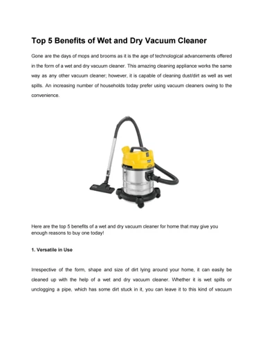 Advantages Of Using A Wet And Dry Vacuum Cleaner